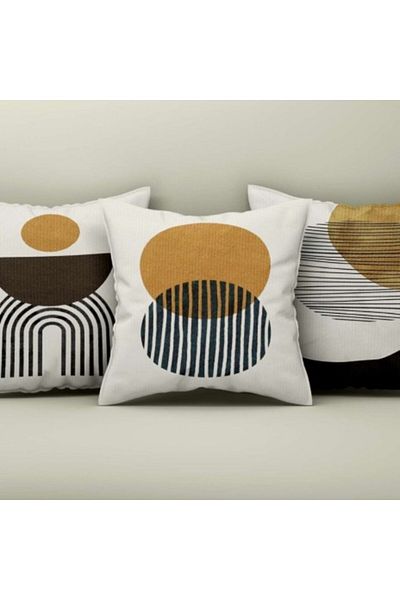 Lenjerii Deosebite Set 3 decorative pillow covers 43x43cm, Geometric Design Black/Ochre