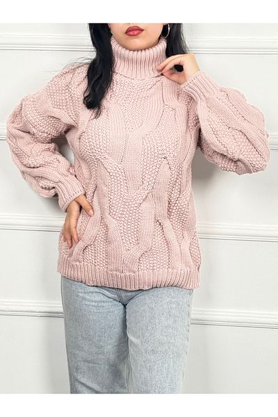RACE FASHİON Turtleneck Hair Braided Sweater Rc8203