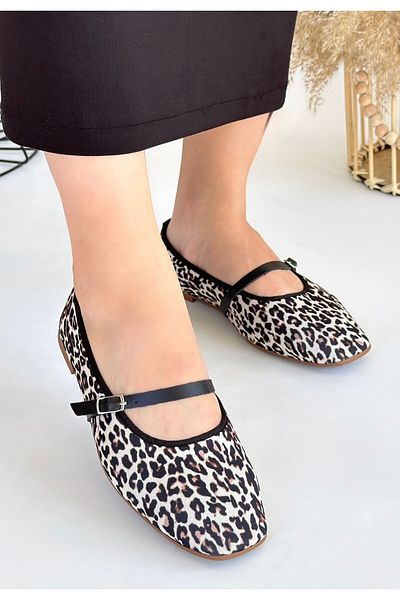 Zerenyus Almiye Cheetah Linen Daily Comfortable Ballerinas