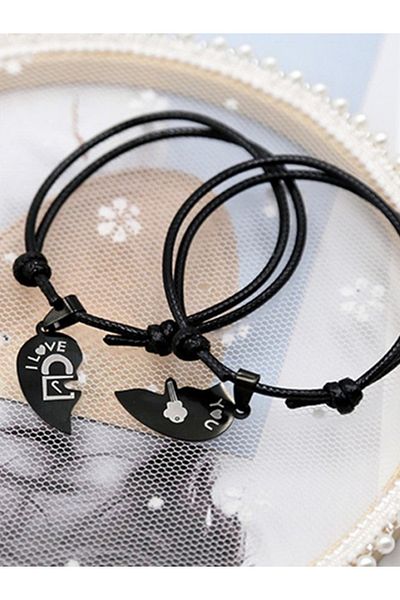 VOLY Set of 2 couple bracelets with black heart-shaped pendant