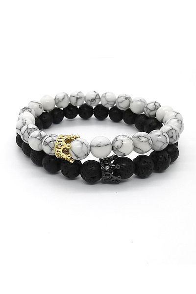 VOLY Set of 2 bracelets with crown pendant made of natural stones 19cm