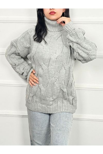 RACE FASHİON Turtleneck Hair Braided Sweater Rc8203
