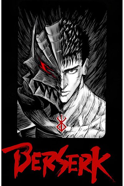 fame-stoned تي شيرت Berserk Anime مطبوع للجنسين مصنوع من القطن بنسبة 100% باللون الأسود
