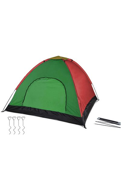 zola Cort camping 4 persoane, plasa pentru insecte, 190x190x135 cm, visiniu cu verde