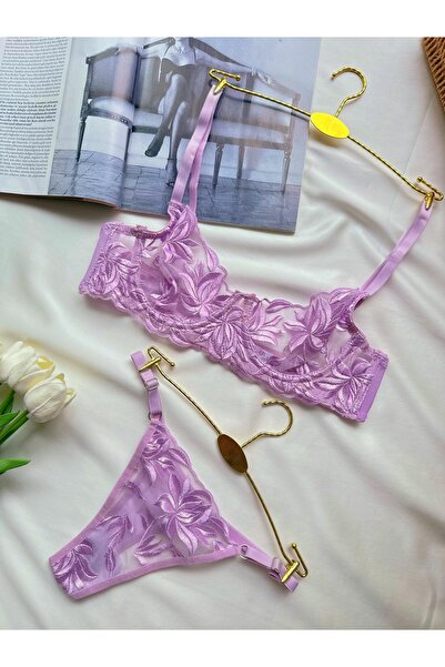 kiari Комплект нижньої білизни з вишивкою у вигляді лілових квітів без чашок