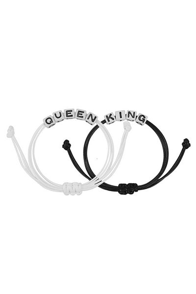 VOLY Set of 2 couple bracelets, king and queen, eco-leather, black/white