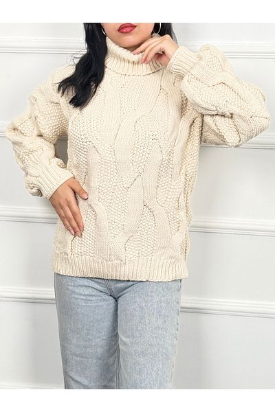 RACE FASHİON Turtleneck Hair Braided Sweater Rc8203
