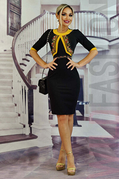 WildFashion Κομψό φόρεμα με φλοράλ κέντημα G776-177