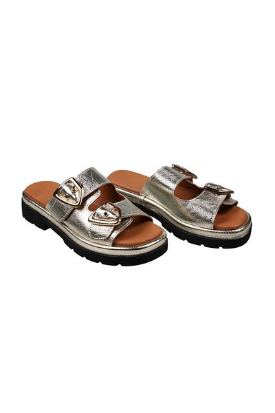 Lady Mia Belisse Buckle Detailed Genuine Leather Women's Slippers