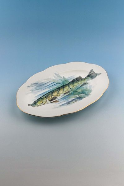 Bursa Porselen Dekor Fish Gold Gilded Porcelain Boat Plate