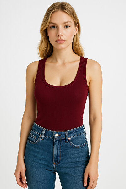 KHAB PREMİUM Thick Strap Ribbed Basic Women's Tank Top