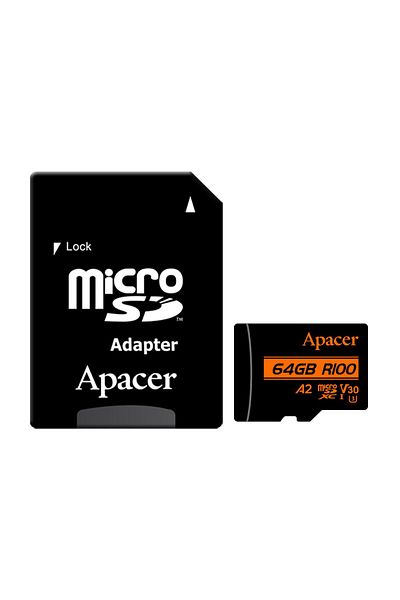 Apacer MicroSDXC card 64 GB, UHS-I U3, V30, A2, Apacer R100, with SD adapter