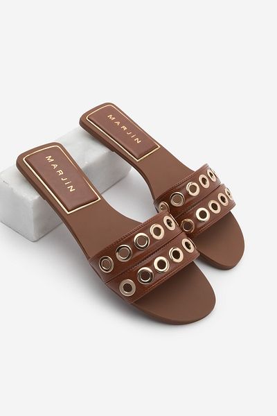 Marjin Women's Gold Trock Strap Daily Slippers Nirya Tan