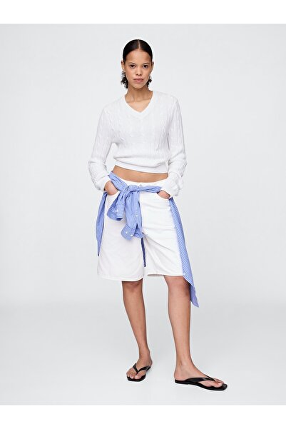 GAP Kadın Beyaz 11" Mid Rise Longline Denim Şortlar