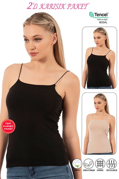 ÖZKAN underwear Özkan 27042 حزام سباغيتي نسائي مكون من قطعتين من القطن باللون الأسود والألوان المختلطة المرن والمريح Y