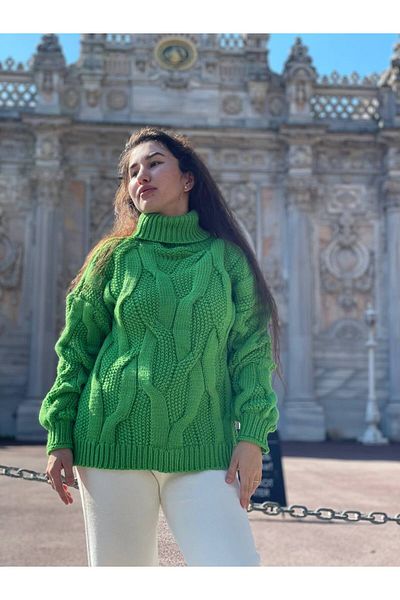 RACE FASHİON Turtleneck Hair Braided Sweater Rc8203