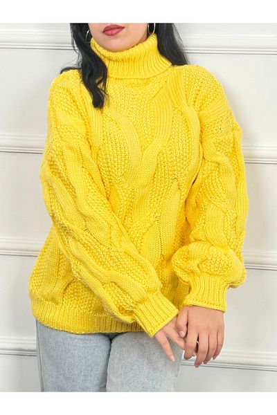 RACE FASHİON Turtleneck Hair Braided Sweater Rc8203
