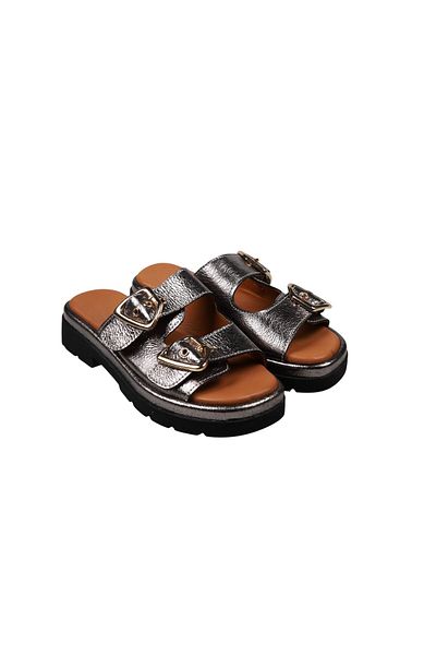 Lady Mia Belisse Buckle Detailed Genuine Leather Women's Slippers