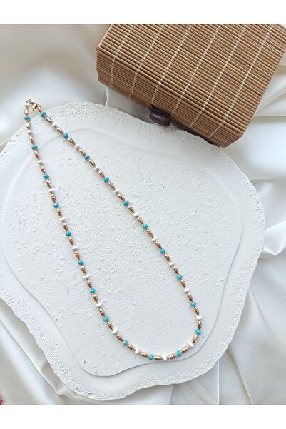 Çelik Mavi Boncuklu Xuping Kolye