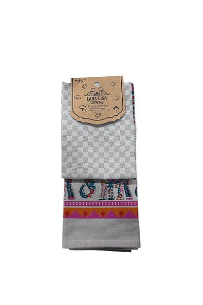 LaraLisa Collection Set of 2 Kitchen Napkins 100% Cotton Woven Patterned and Printed 40 X 60 Kitchen Towel Set