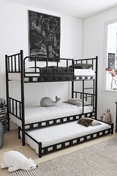 AKSviva Zambak Yavrulu Genç Çocuk Odası Metal Ranza Ve Karyola 90x200