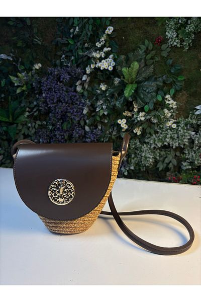 MaVaux Lara Leather Stylish Design Αξεσουάρ Λεπτομερής ψάθινη τσάντα, Μπροστινή λεπτομερής τσάντα χιαστί, Casual Style