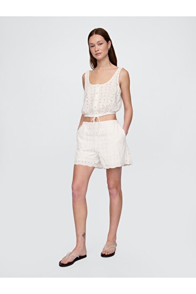 GAP Kadın Beyaz High Rise Eyelet Easy Şort