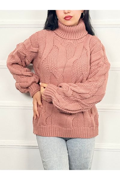 RACE FASHİON Turtleneck Hair Braided Sweater Rc8203