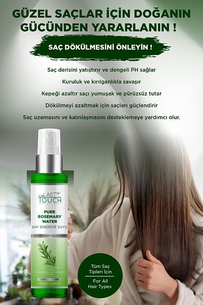 LAST TOUCH Rosemary Water, Anti-Hair Loss and Fast Hair Growth Effect Hair Tonic, 100% Pure and Natural 100 ml