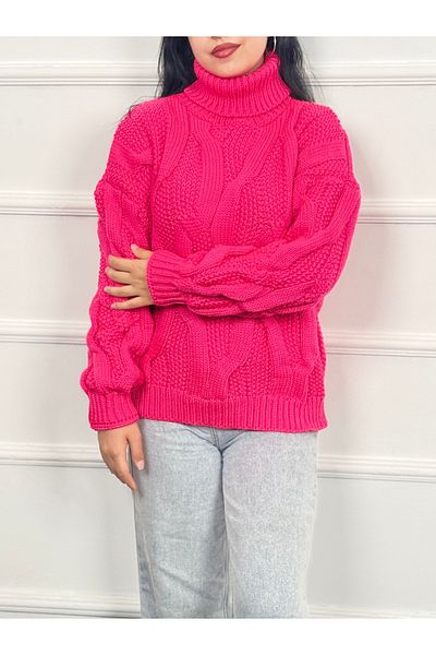 RACE FASHİON Turtleneck Hair Braided Sweater Rc8203