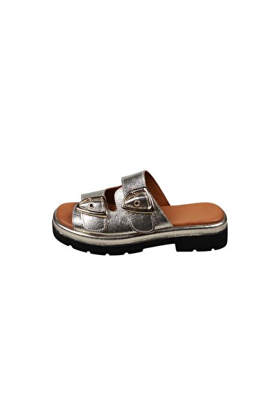 Lady Mia Belisse Buckle Detailed Genuine Leather Women's Slippers