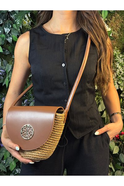 MaVaux Lara Leather Stylish Design Αξεσουάρ Λεπτομερής ψάθινη τσάντα, Μπροστινή λεπτομερής τσάντα χιαστί, Casual Style