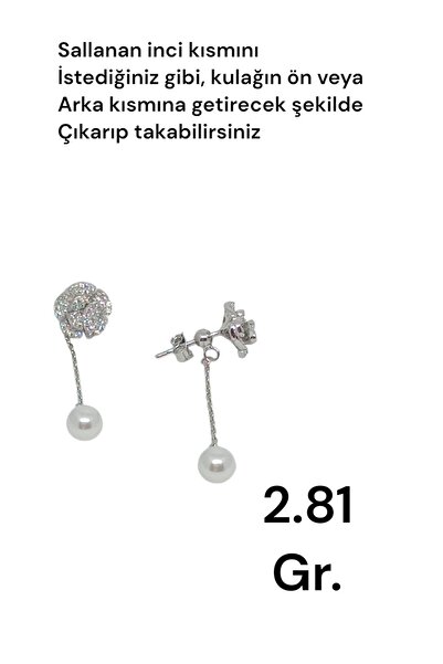 shop 925 Ayar Taşlı Çiçek Figürlü İnci Sallantılı Gümüş Küpe – Zarif ve Işıltılı Tasarım