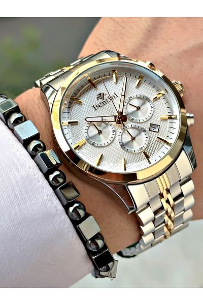 Bentini Men's Wristwatch – Multifunctional, Waterproof, Steel Band, 2 Years Warranty + Bracelet Gift