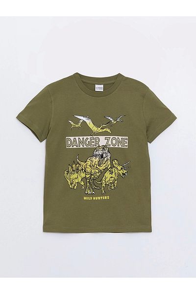 LC Waikiki Lcw Kids Khaki Crew Neck Printed Short Sleeve Boys T-Shirt and Shorts