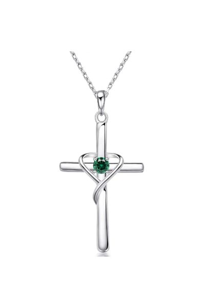 OEM LĂNȚIȘOR ȘI PANDANTIV CRUCIULIȚĂ DIN ARGINT 925 ȘI DIAMANT ZIRCONIU VERDE