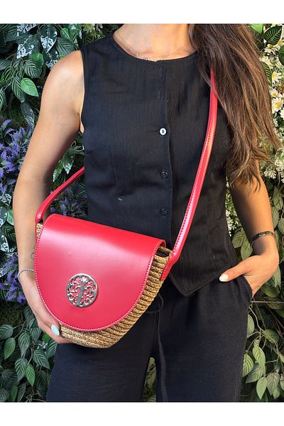MaVaux Lara Leather Stylish Design Accessory Detailed Straw, Front Detailed Crossbody Bag, Casual Style