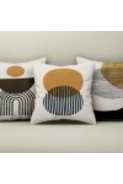Lenjerii Deosebite Set 3 decorative pillow covers 43x43cm, Geometric Design Black/Ochre