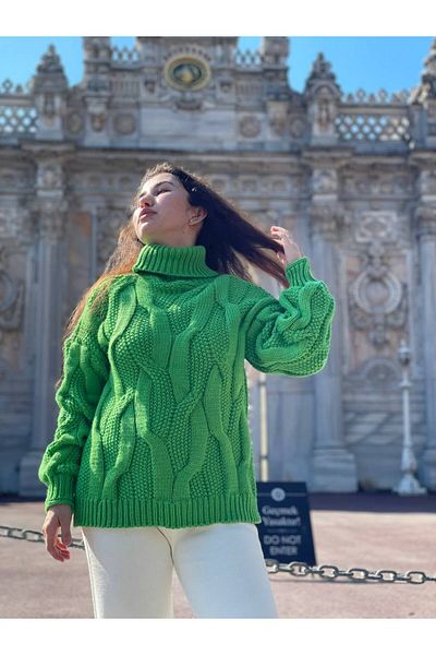 RACE FASHİON Turtleneck Hair Braided Sweater Rc8203