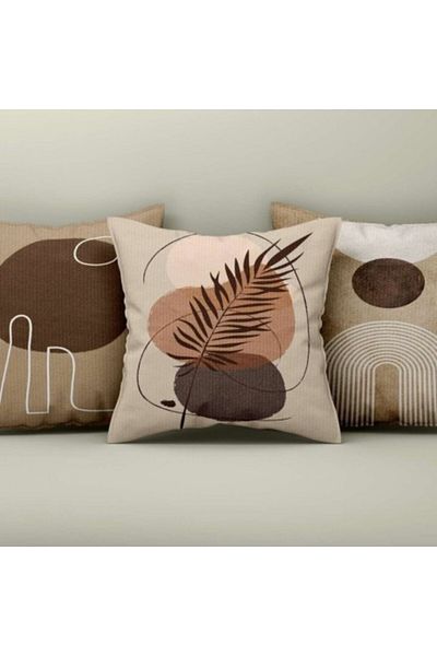 Lenjerii Deosebite Set 3 fete perna decorative 43x43cm, Design Abstract Bej/Maro