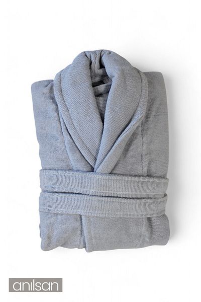 Anılsan 100% Cotton Gray Bathrobe - Şalyaka Hotel Bathrobe, Ideal for Spa, Suitable for Daily Use