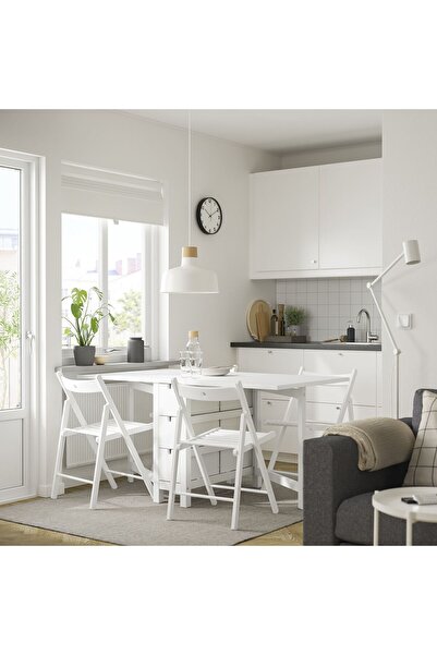 IKEA mutfak masası takımı, beyaz, 4 sandalyeli, katlanabilir