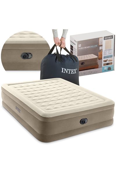 Intex Intex inflatable mattress, 203x152x46 cm, Dura-Beam, electric pump, velour, 272 kg, beige