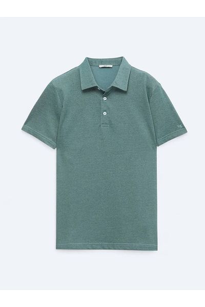 Kip Green Polo Neck Cotton Blend T-Shirt