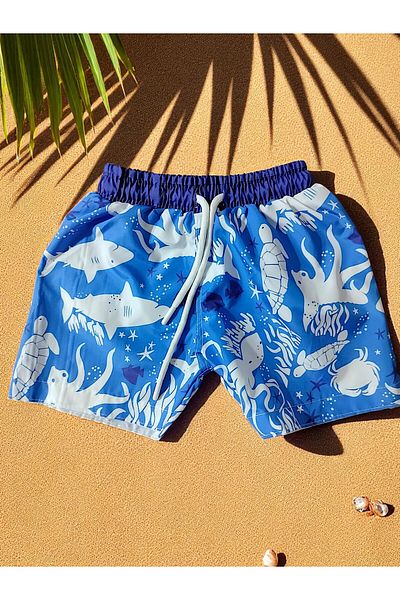 MİLAYS LİFE HOME COLLECTİON Pantaloni scurți pentru băieți, cu imprimeu colorat, cu șireturi, cu plasă de plasă în interior, pentru mare și piscină