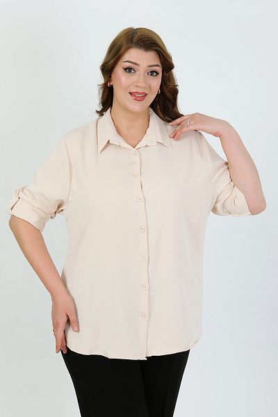 By Alba Collection ДАМСКА РИЗА ПЛЪТ DUBAI В ЕКРУ С ЕДНОЦВЯТЕН ПЛАТ