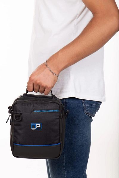 Newish Polo Men's Quatro Fabric Hand and Shoulder Bag - Black - Blue