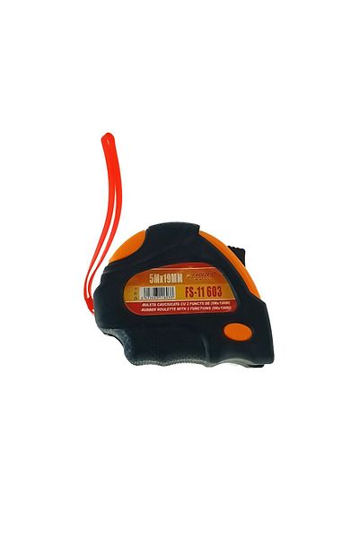 OEM Metal tape measure FS-11603, 5m x 19mm, with locking button, clamp, black with orange