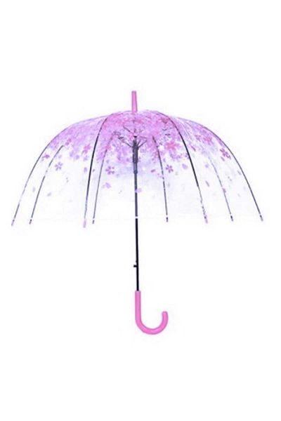 OEM Transparent Dome-Shaped Umbrella with Purple Floral Print, 83 cm