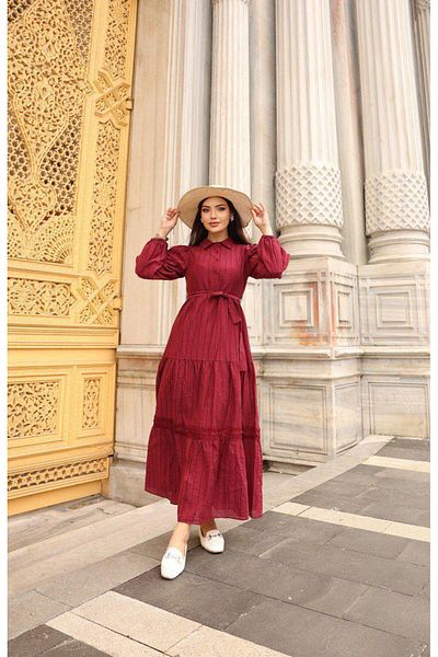 Dadali Dadali Shirt Collar Linen Dress Cherry
